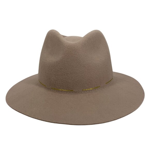 Morgan & Taylor 100% Australian Wool Tan Fedora Hat Gold Trim Band OSFM Adj NWT - Picture 1 of 11